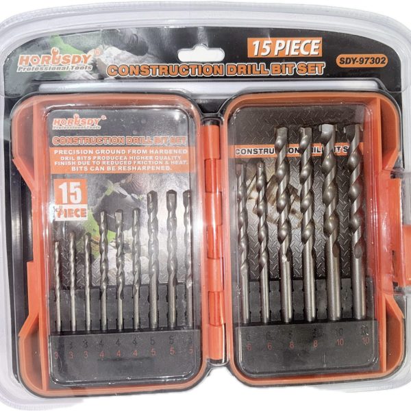 15-Piece construction drill bit set